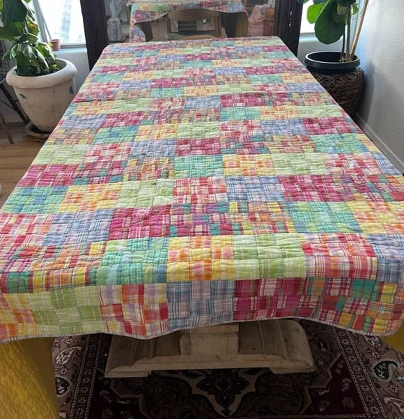 Vintage LNT Home Quilt Square Plaid Patchwork Reversible 88