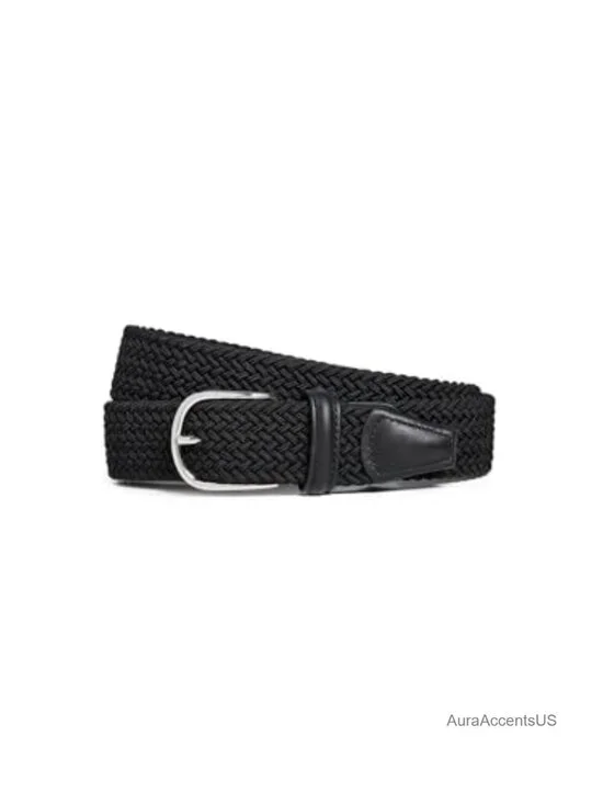 Men's Woven Nylon Belt Braided Cord Leather Trim 1.5in
