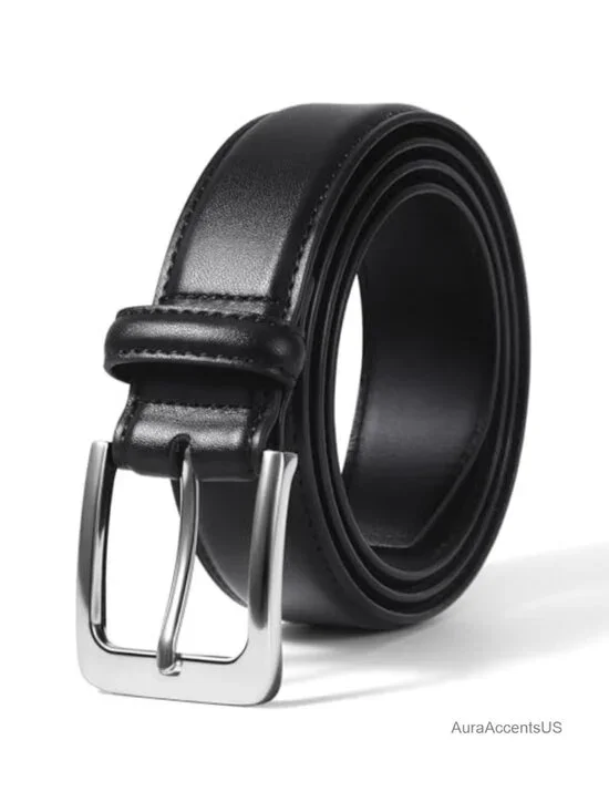 Men's Genuine Leather Dress Belt, Handmade Classic Prong Buckle, Fits Jeans &