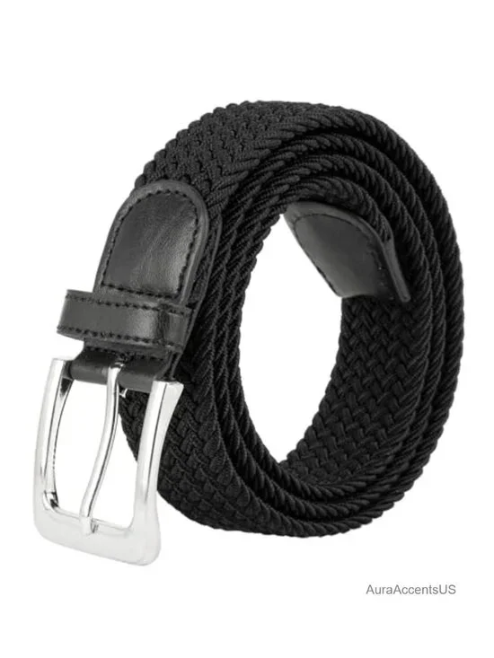 Canvas Elastic Woven Stretch Multicolored Braided Belt - Solid Metal Buckle