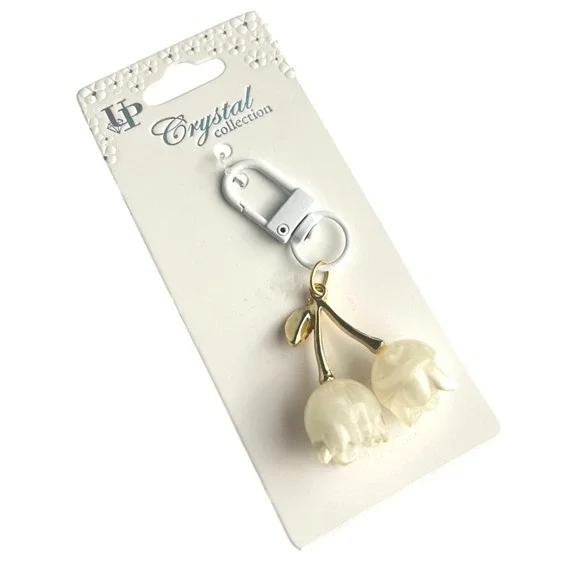 HP Crystal Women's White Gold Tone Floral Flower Pearl Keychain Bag Charm