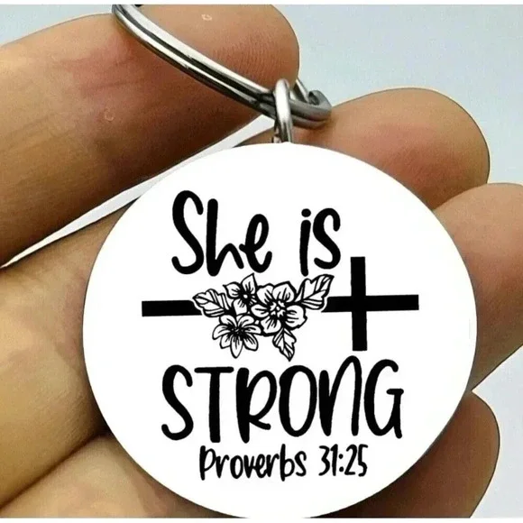 She Is Strong Bible Jesus Lord God Quote Keychain