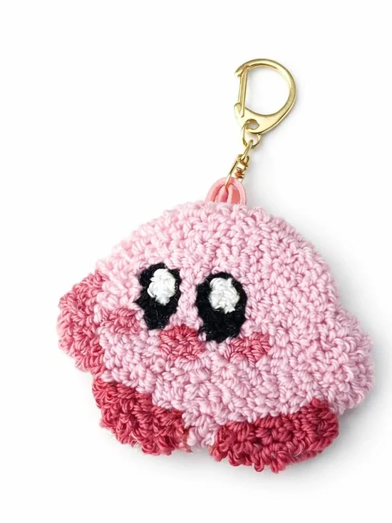 Handmade Kirby Keychain | Punch Needle Bag Charm Keychain
