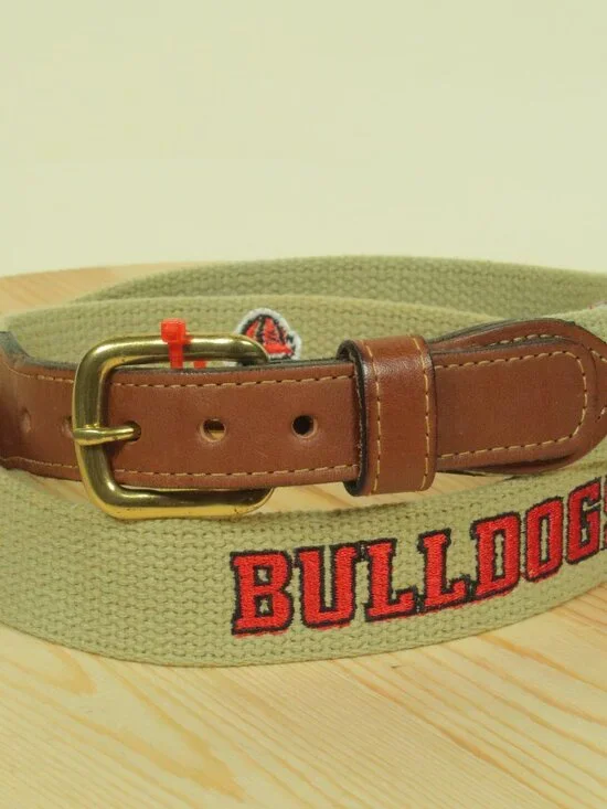 Eagle Belts Georgia Bulldogs Canvas Leather Tip Surcingle Belt Mens 36 Brown