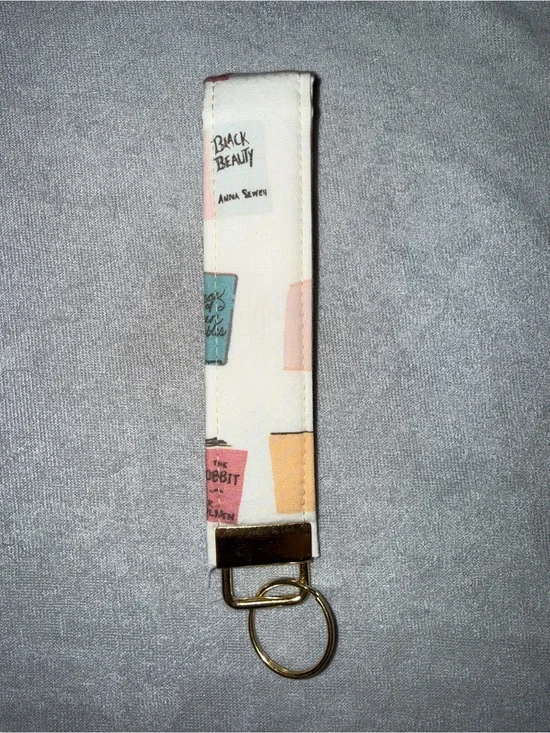 Book Print Wristlet Keychain - Cream with Pastel Blocks