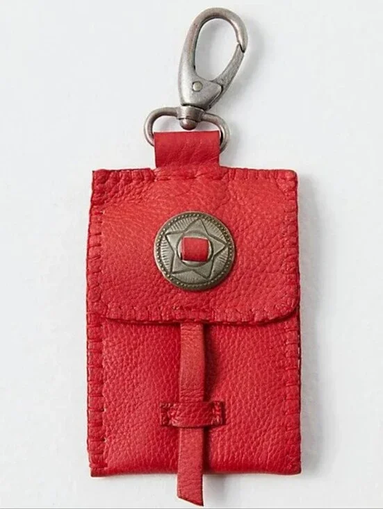 Free People Concho Keychain Red Leather Mini Wallet Key And Card Holder