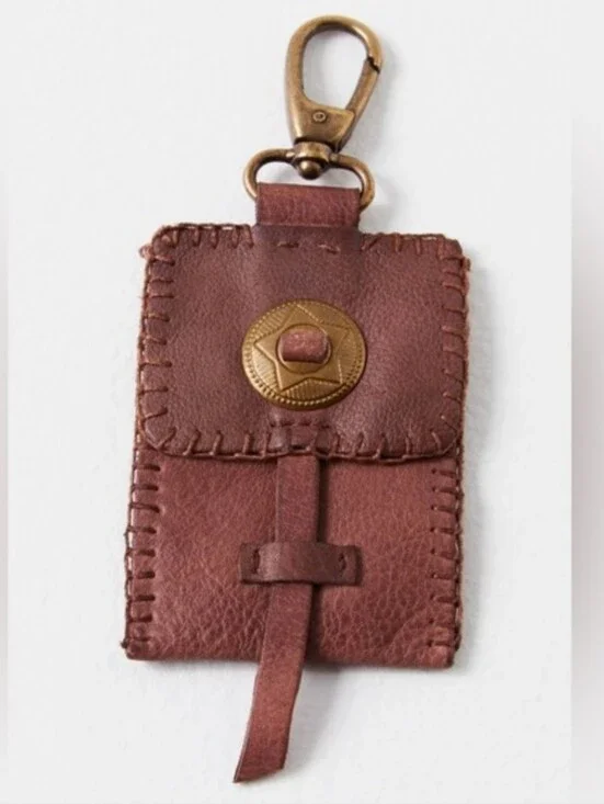 Free People Brown Concho Keychain Leather Mini Wallet Key And Card Holder