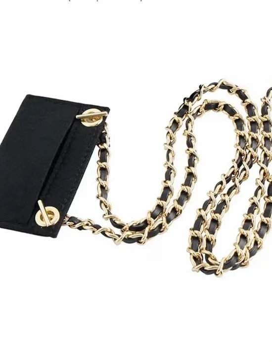 Black Leather-Trim Chain Strap Crossbody - Gold Chain