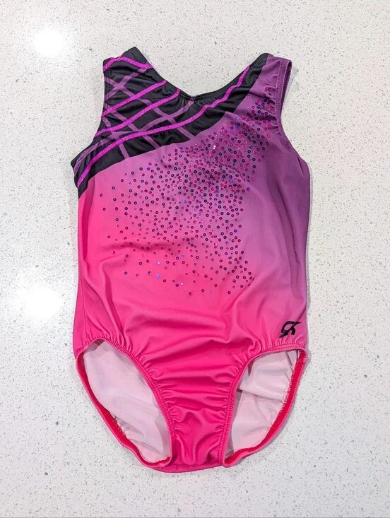 BLUSHING BEAUTY GK ELITE Gymnastic Dance Leotard CL LARGE OMBRE Pink Purple $51