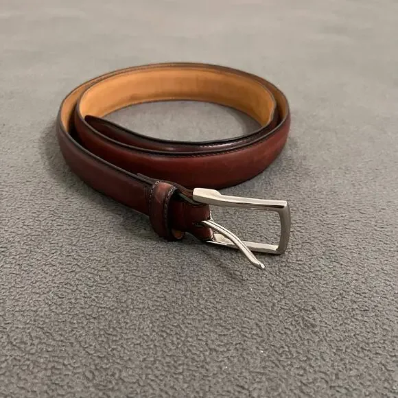 Cole Haan Leather Belt Mens Size 38 /95 Brown Silver Buckle Quiet Luxury Classic