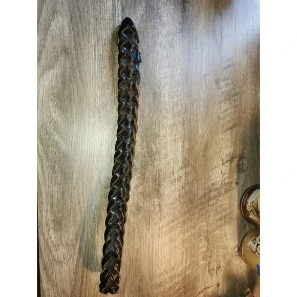 Vintage Braided Genuine Leather Belt 34 Mens Womens Woven Boho Dark Brown Brass