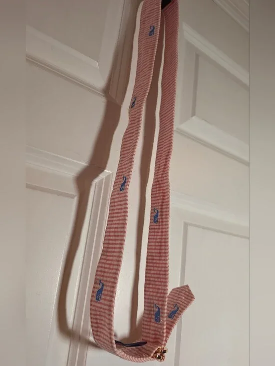 Vineyard Vines Pink White Striped Whale Adjustable Belt XL