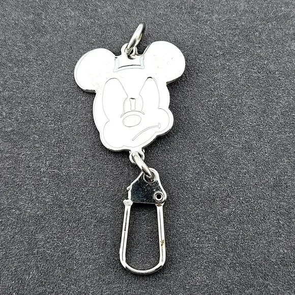 Disney Grumpy Mickey Mouse Silver Tone Carabiner Style Keychain Key Holder Funny
