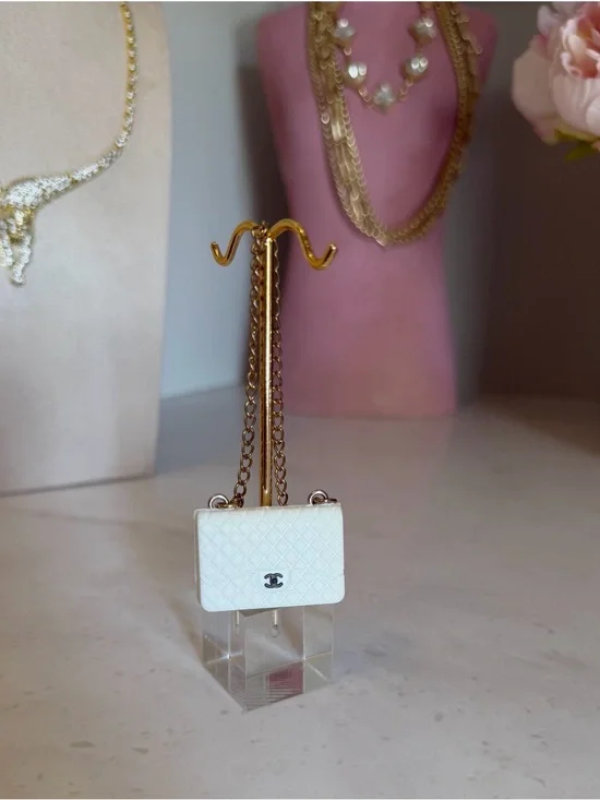 White Quilted CC Chain mini Shoulder Bag Charm Gold Hardware