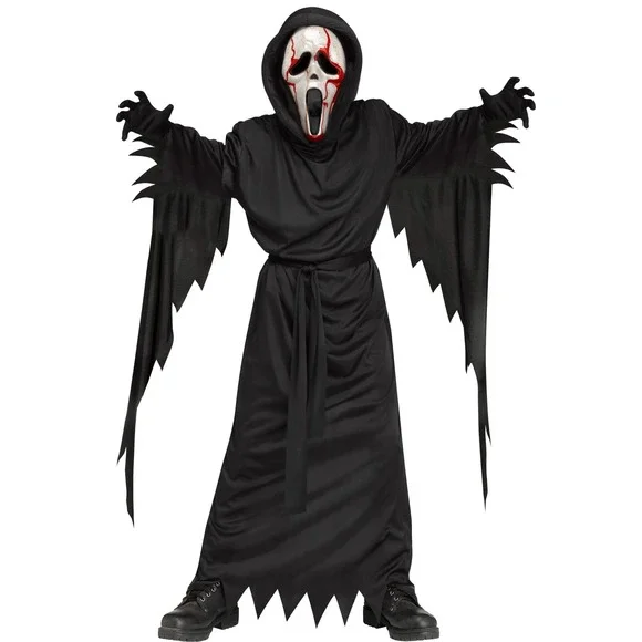 Fun World Ghost Face Bleeding Costume Kids Size L 10-12 Scream Mask Robe Gloves