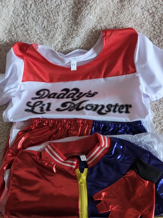 Daddy's Lil Monster Costume Top and Jacket Set in White, Red & Blue