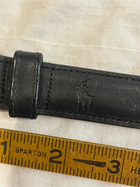 Polo Ralph Lauren Black Leather Belt Size 38 Brass Buckle Pony Logo Classic