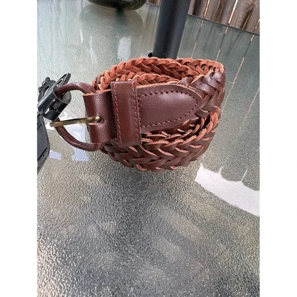 Genuine Leather Braided Belt Mens 42 Dark Brown Woven Made in Guatemala NEW