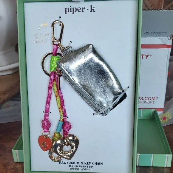 Piper K Silver and Multicolor Bag Charm & Key Chain