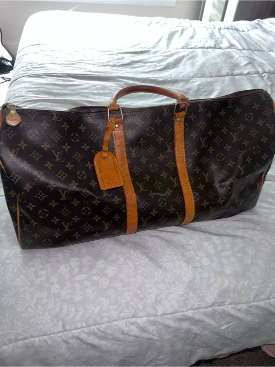 Louis Vuitton Brown Monogram Duffel with Tan Leather Trim
