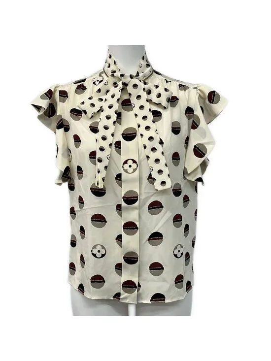 Louis Vuitton Short Sleeve Shirt Blouse Xzc Ivory Bordeaux Multi