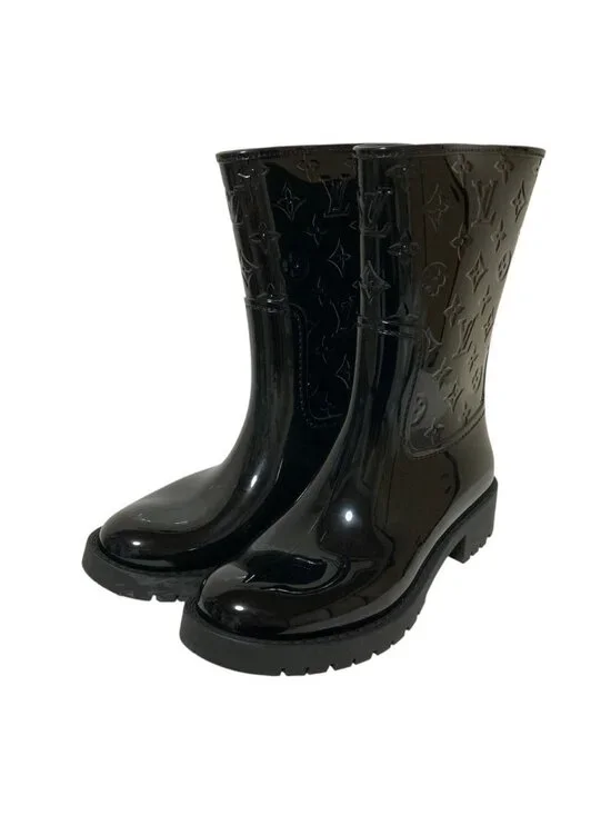 Louis Vuitton Drops Line Monogram Embossed Rain Boots 38 Equivalent Black