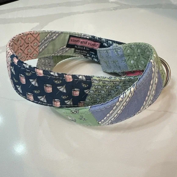 Vineyard Vines Patchwork Fabric Ring Belt M 39