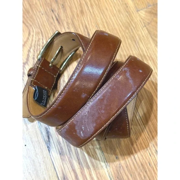 Trafalgar‎ Mens Leather Belt Cognac Brown Gold Buckle Made in USA Classic Dress