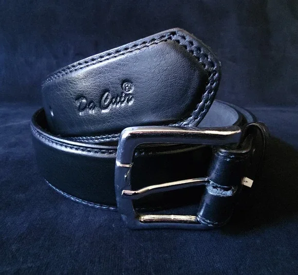 Da Cuir Mens Size 34 Black Leather Belt Handmade Silver Buckle Western Rustic