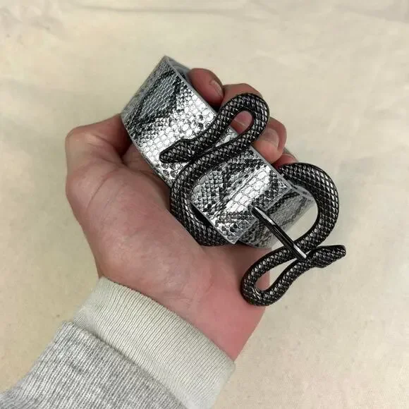 Vintage style gray snake skin western grunge boho belt gray and silver