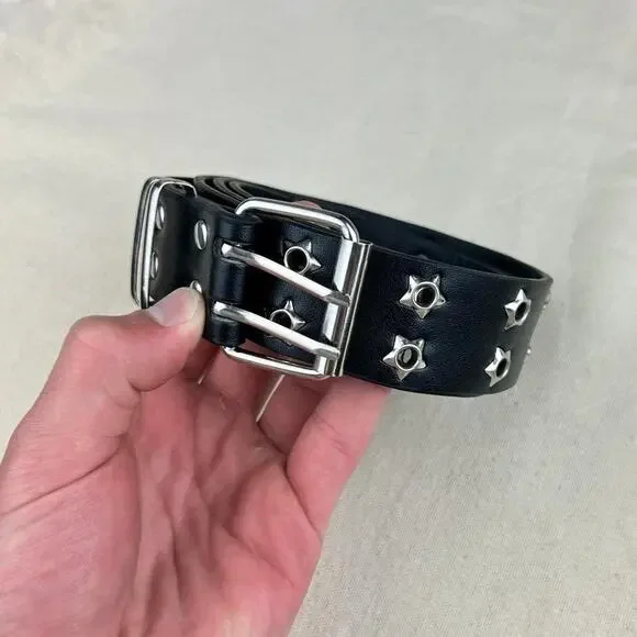 Vintage Y2K black and silver studded punk cyber grunge belt