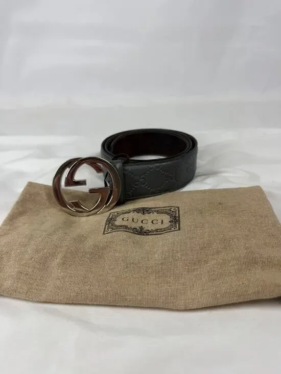 Gucci Interlocking G Grey Heat Debossed Leather Belt 411924 - 90/36 SPBK 365757