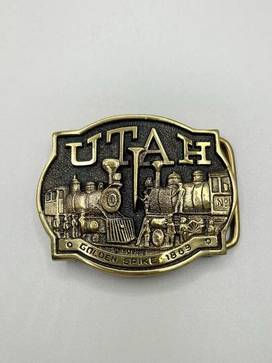 VTG 1978 Utah Golden Spike Commemorative Belt Buckle Western Railroad Old West