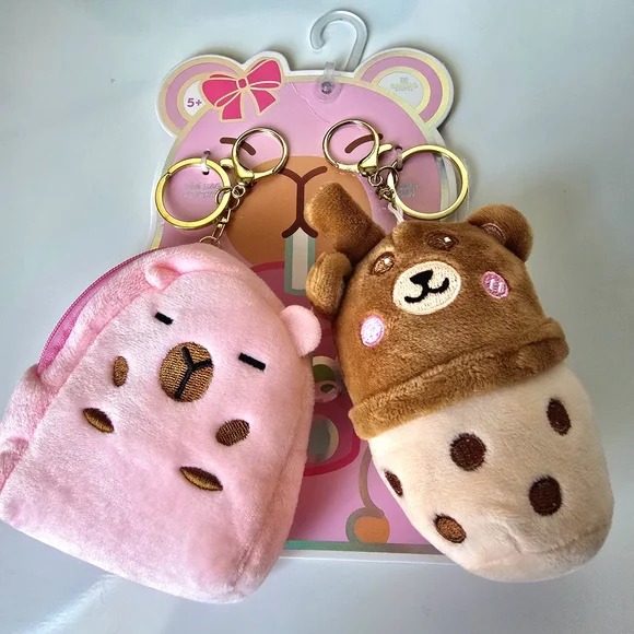 Set‎ Of Two Cute Bear Plush Mini Bag Keychain Purse Charm Women Kids Accessories