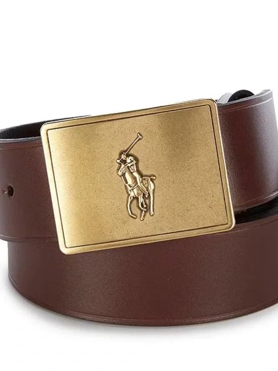 Men’s Ralph Lauren Big Pony Leather Belt Chestnut Leather Belt with Gold Logo