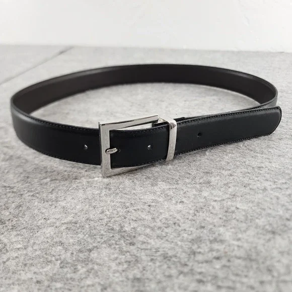 Banana Republic Mens 34 Leather Belt Black Silver Buckle Dress