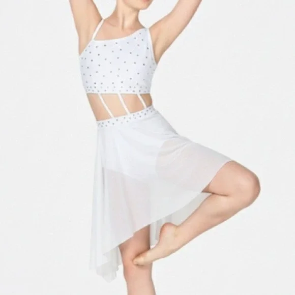 CXL Double Platinum Girls Harmony Asymmetrical Dress White dance dancewear