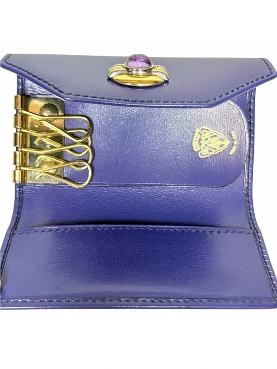 Purple Leather Key Holder with Gold & Silver Cabochon Accent