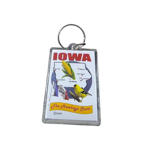 Iowa Keychain with State Map and Bird 50% Bundles of 2 or more