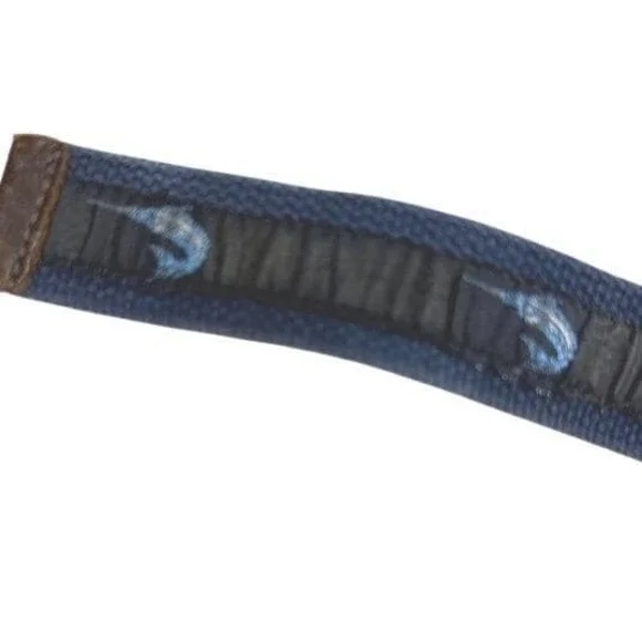 Tommy Bahama D-Ring Belt Men Preppy Blue Canvas Marlin Nautical Leather Trim 38