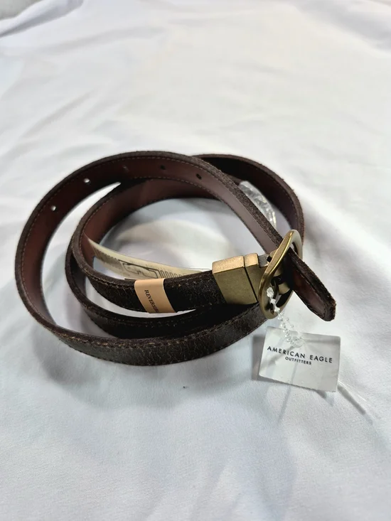 FRYE NWT Reversible Genuine Leather Belt Antique Brass Buckle Brown Size L Unisx