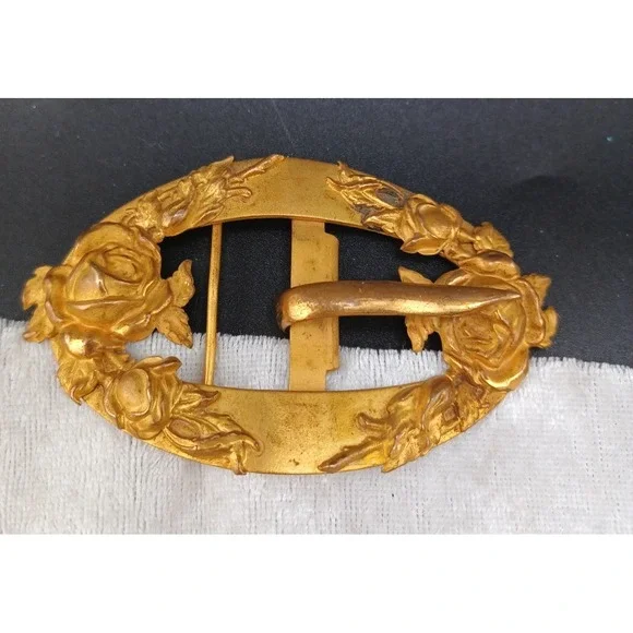 Vintage Sash Buckle Flower Gold Tone‎ Roses