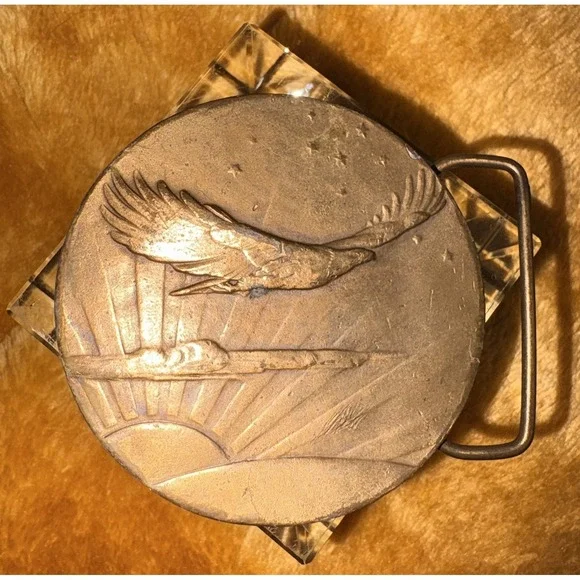 Vintage‎ 70s Brass Eagle Belt Buckle Heavy Cast A-48 Napoleon Back