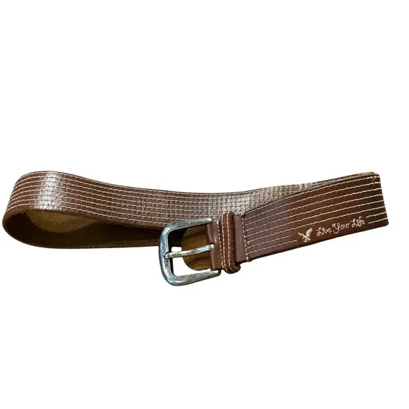American Eagle Outfitters Brown‎ Leather Belt Striped Casual Silver Buckle