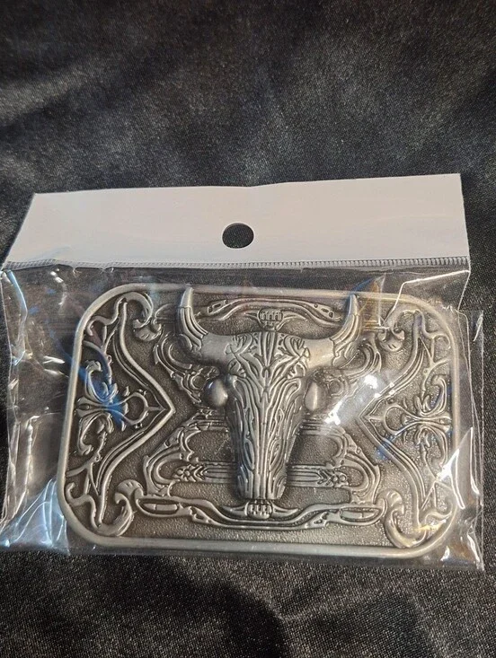 New Metal Belt Etched Buckle~Bull~Skull~Longhorn~Western