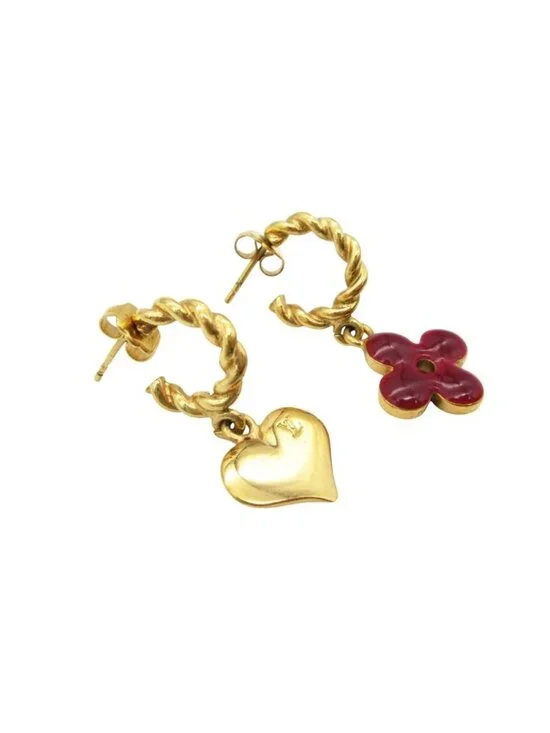 Louis Vuitton Earrings Heart Clover Both Ears Gold Plated