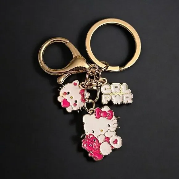 Hello Kitty Girl Power Pink Multi Charm Keychain NWT
