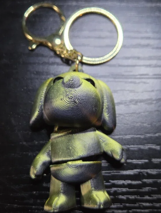 Green/Gold Tone 3D Printed Dog Keychain Charm