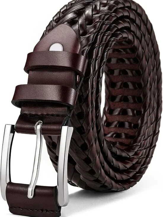 Stylish Men's Leather Braided Golf Belt - Holeless, Lightweight, Versatile Gift