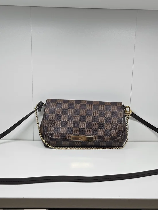 Louis Vuitton Favorite Brown Checkered Crossbody with Gold Chain